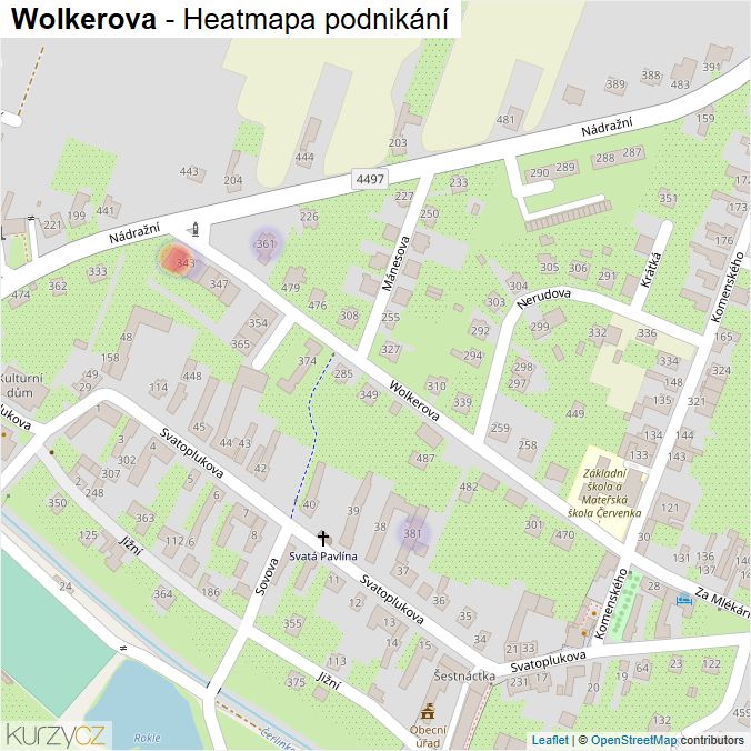 Mapa Wolkerova - Firmy v ulici.