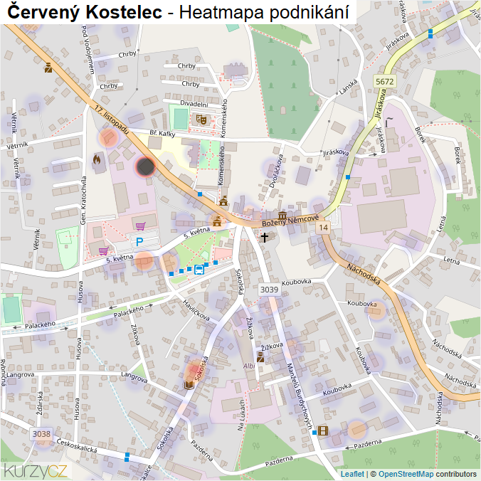 Mapa Červený Kostelec - Firmy v obci.