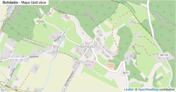 Bohdašín - mapa části obce
