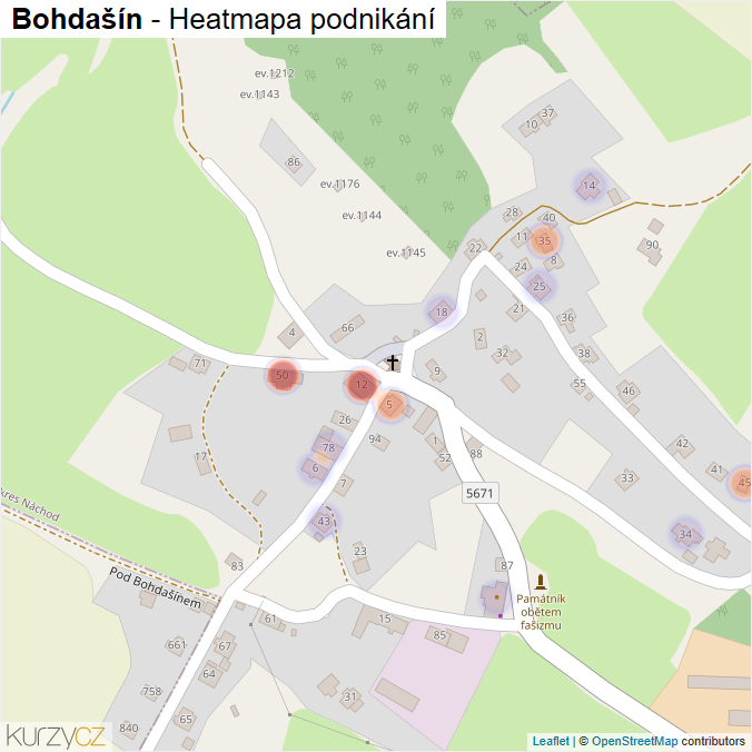 Mapa Bohdašín - Firmy v části obce.