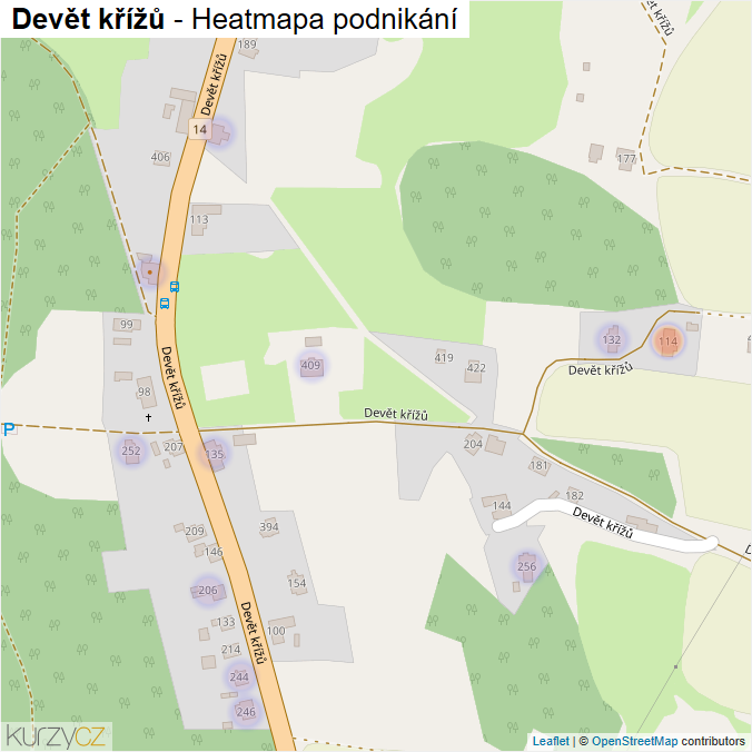 Mapa Devět křížů - Firmy v ulici.