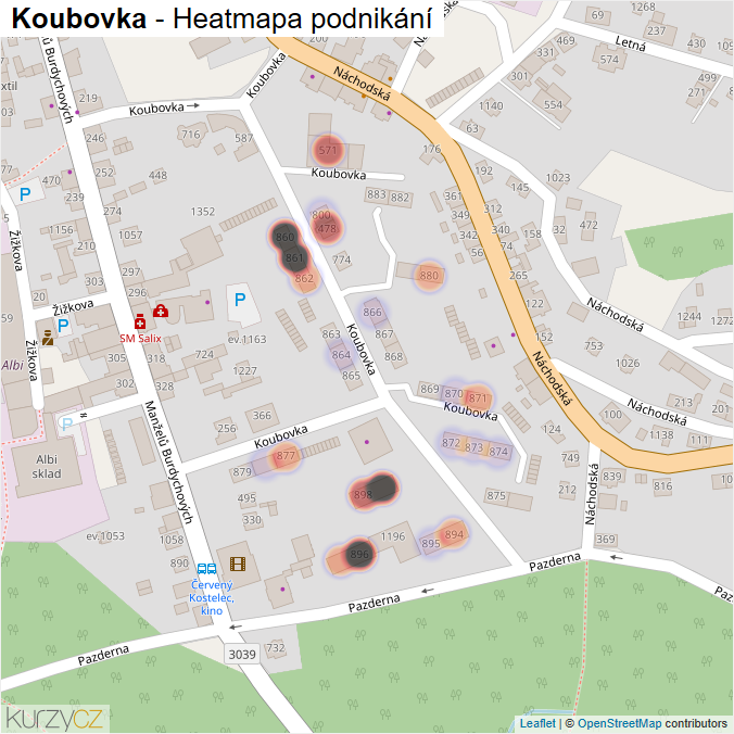 Mapa Koubovka - Firmy v ulici.