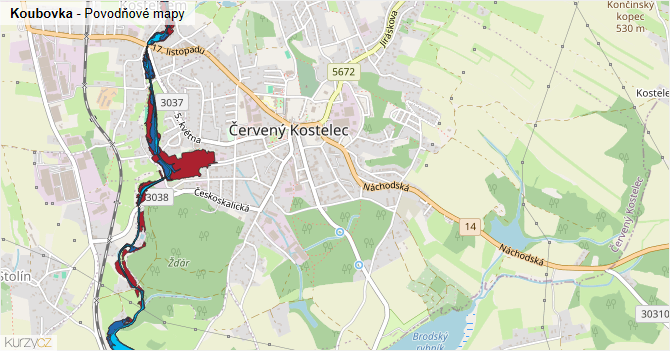 Koubovka - záplavové mapy stoleté vody