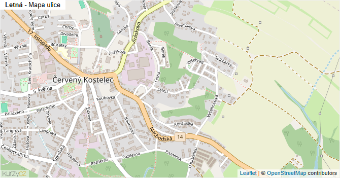 Letná - mapa ulice