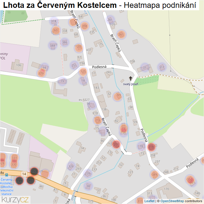 Mapa Lhota za Červeným Kostelcem - Firmy v části obce.