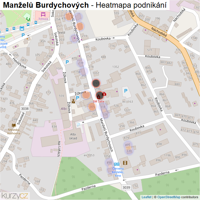 Mapa Manželů Burdychových - Firmy v ulici.