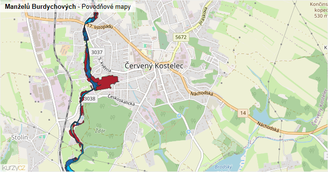 Manželů Burdychových - záplavové mapy stoleté vody