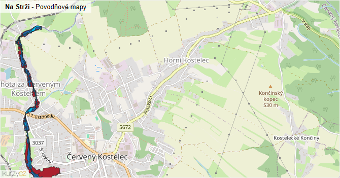 Na Strži - záplavové mapy stoleté vody