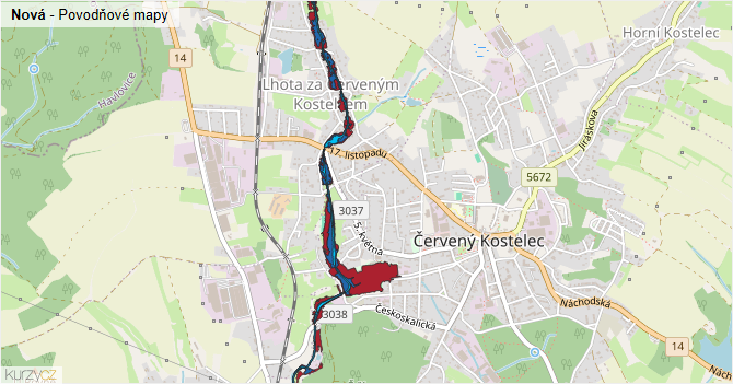 Nová - záplavové mapy stoleté vody