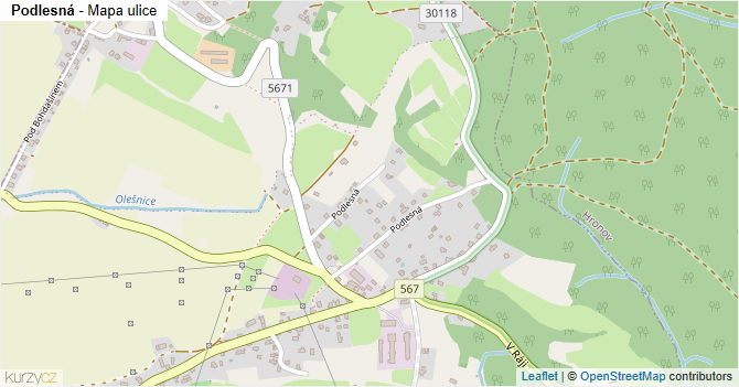 Podlesná - mapa ulice
