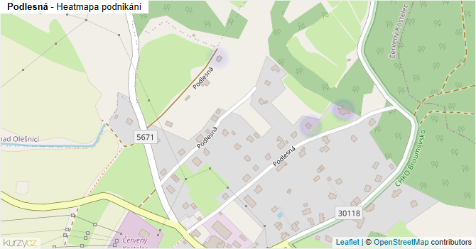 Podlesná - mapa podnikání