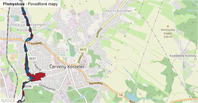 Přemyslova - záplavové mapy stoleté vody
