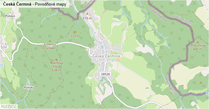 Česká Čermná - záplavové mapy stoleté vody