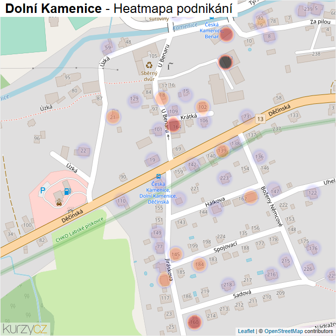 Mapa Dolní Kamenice - Firmy v části obce.