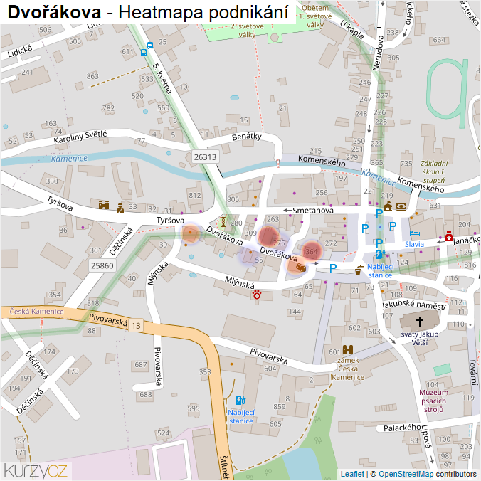 Mapa Dvořákova - Firmy v ulici.