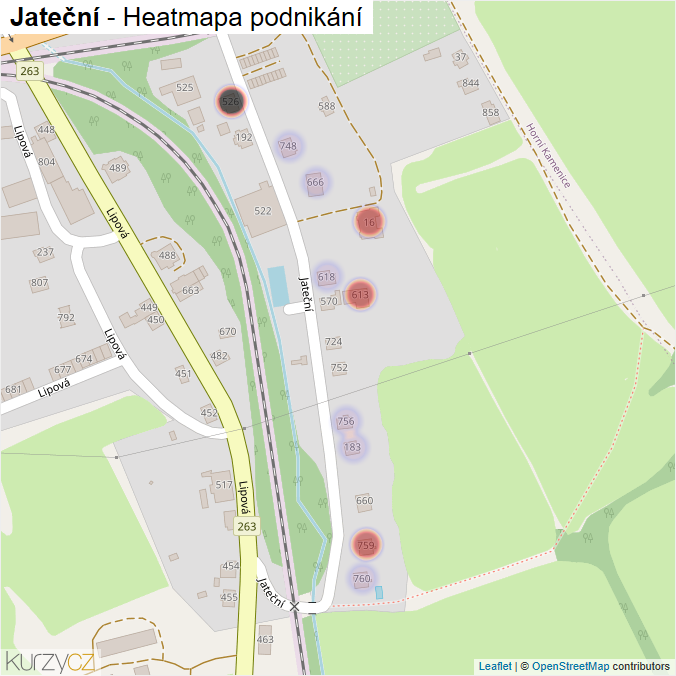 Mapa Jateční - Firmy v ulici.