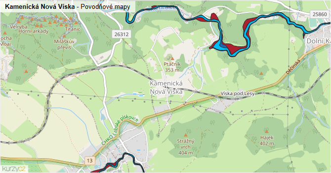 Kamenická Nová Víska - záplavové mapy stoleté vody