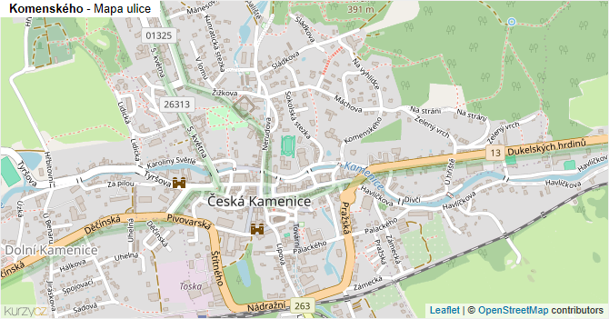 Komenského - mapa ulice