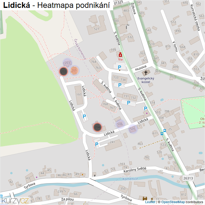 Mapa Lidická - Firmy v ulici.