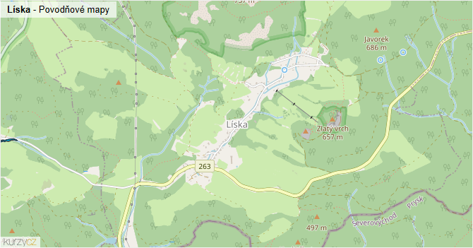 Líska - záplavové mapy stoleté vody