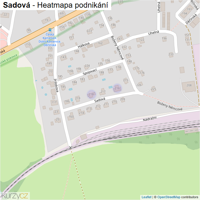 Mapa Sadová - Firmy v ulici.