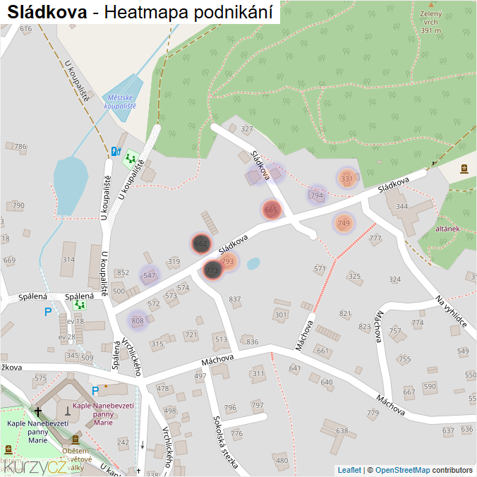 Mapa Sládkova - Firmy v ulici.