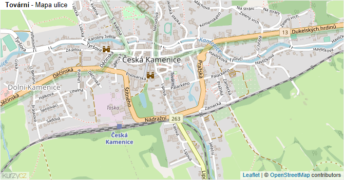 Tovární - mapa ulice