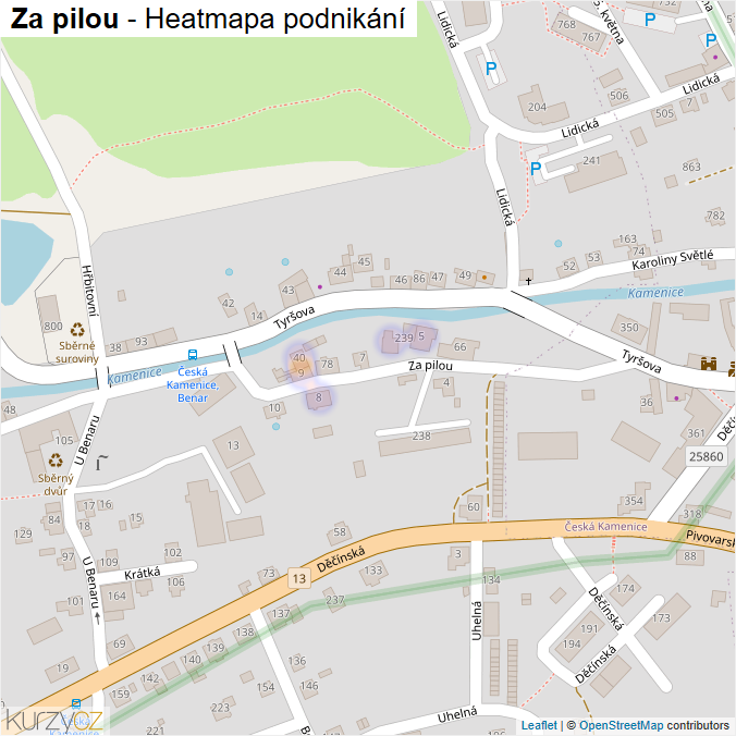 Mapa Za pilou - Firmy v ulici.