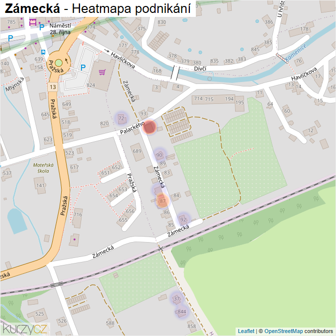 Mapa Zámecká - Firmy v ulici.