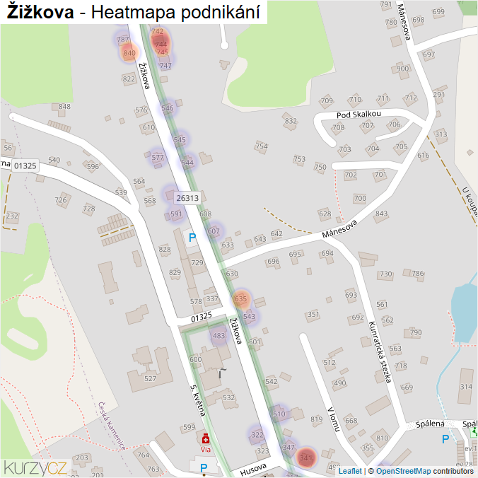 Mapa Žižkova - Firmy v ulici.