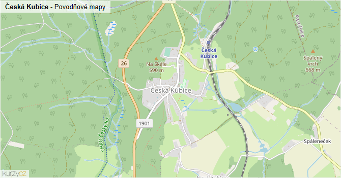 Česká Kubice - záplavové mapy stoleté vody