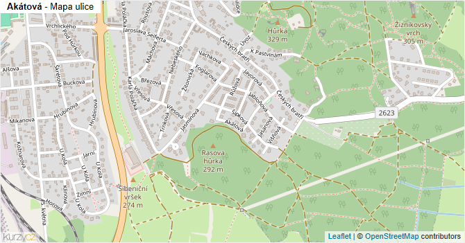 Akátová - mapa ulice