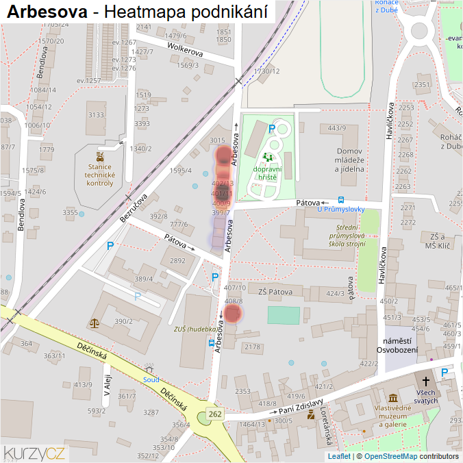 Mapa Arbesova - Firmy v ulici.