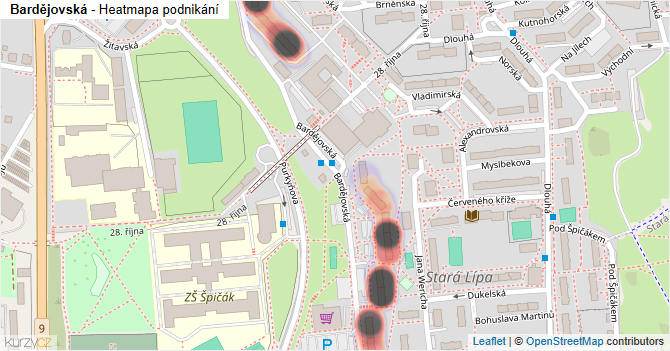Bardějovská - mapa podnikání