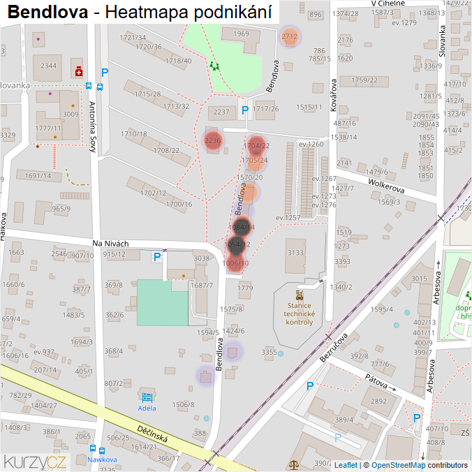 Mapa Bendlova - Firmy v ulici.