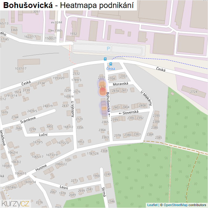 Mapa Bohušovická - Firmy v ulici.