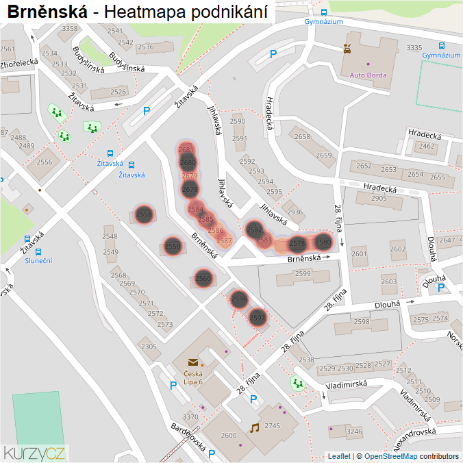 Mapa Brněnská - Firmy v ulici.