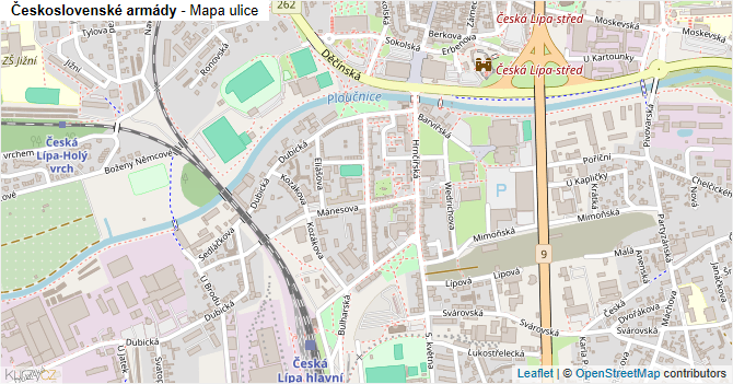 Československé armády - mapa ulice