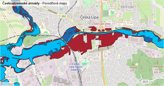 Československé armády - záplavové mapy stoleté vody