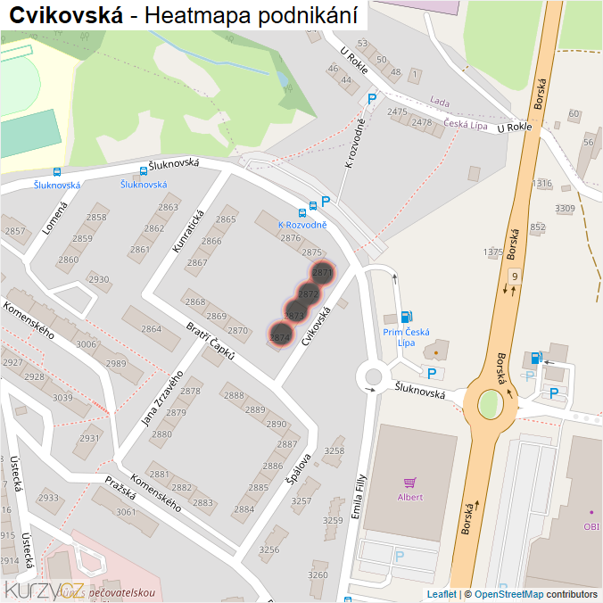 Mapa Cvikovská - Firmy v ulici.