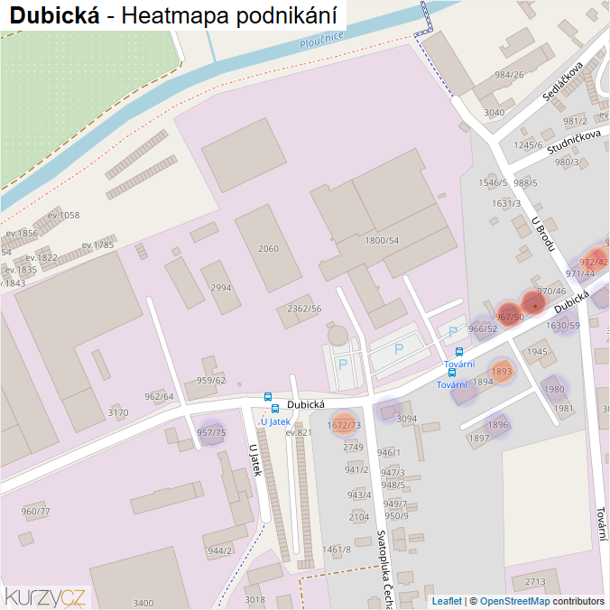 Mapa Dubická - Firmy v ulici.