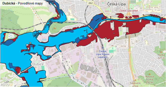 Dubická - záplavové mapy stoleté vody