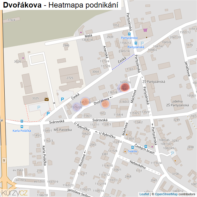 Mapa Dvořákova - Firmy v ulici.