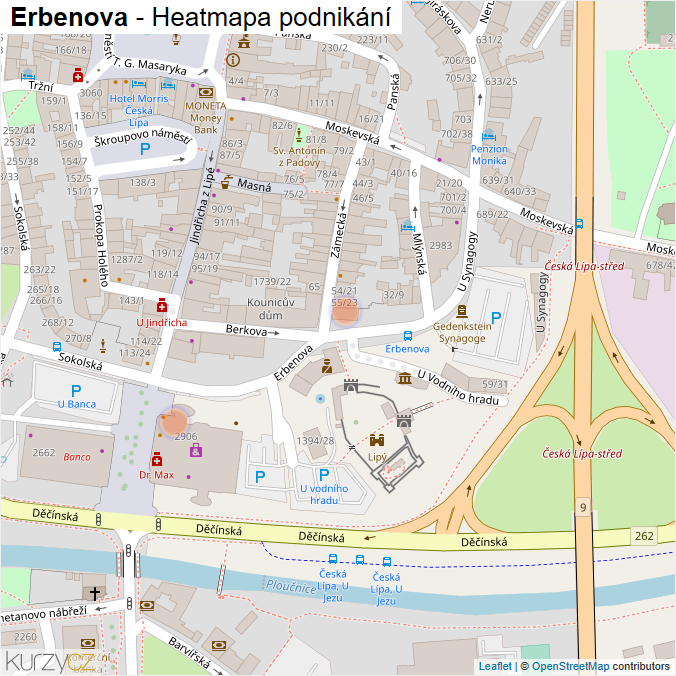 Mapa Erbenova - Firmy v ulici.