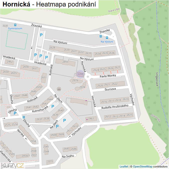 Mapa Hornická - Firmy v ulici.