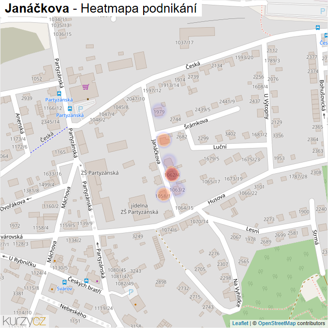 Mapa Janáčkova - Firmy v ulici.