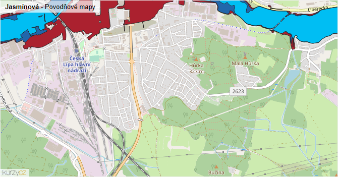 Jasmínová - záplavové mapy stoleté vody
