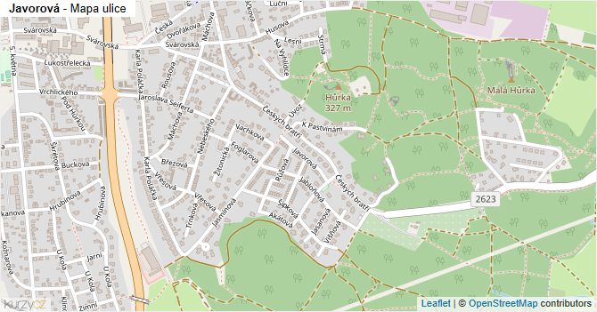 Javorová - mapa ulice