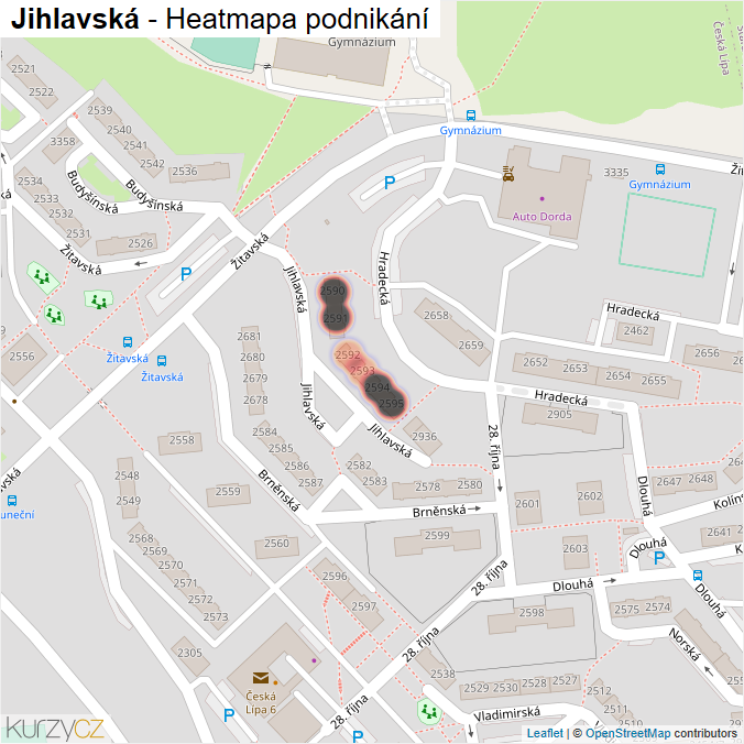 Mapa Jihlavská - Firmy v ulici.