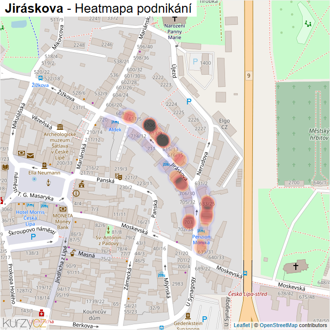 Mapa Jiráskova - Firmy v ulici.